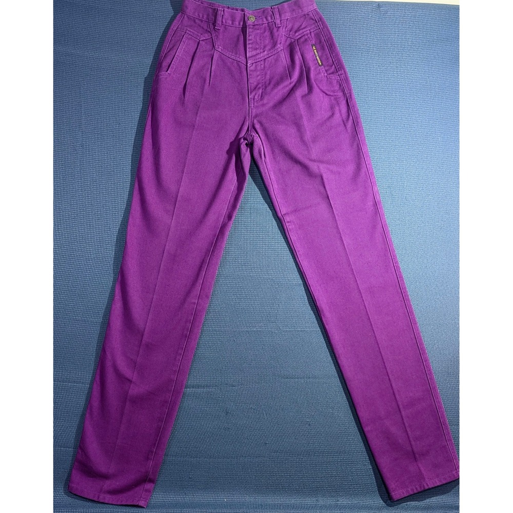 Vtg Rocky Mountain Purple High Waist Western Pants Pleated Bareback 28/7 24x36